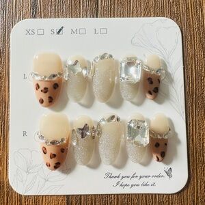 Leopard Print and Glitter Press-On Nails